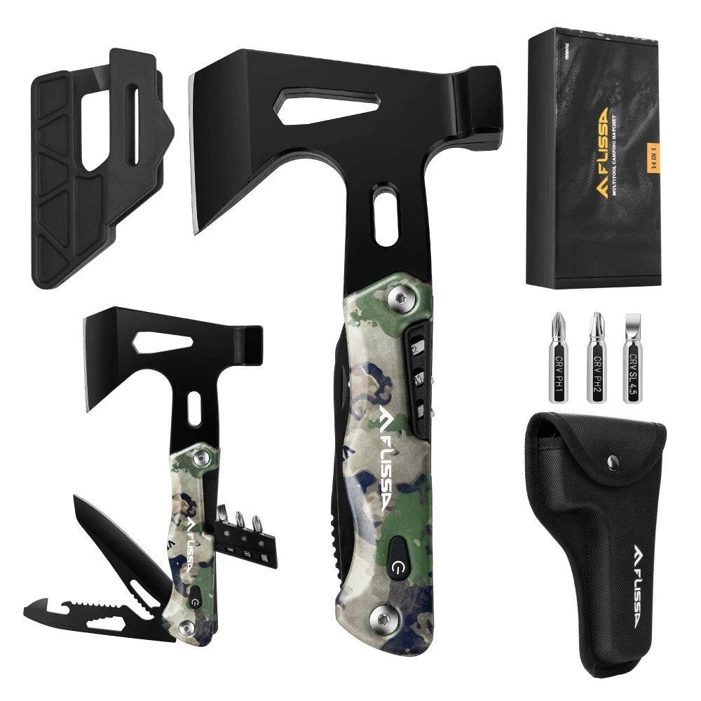 14-in1 Camping Multi Tool Axe Hammer Multitool Hatchet Steel Pocket