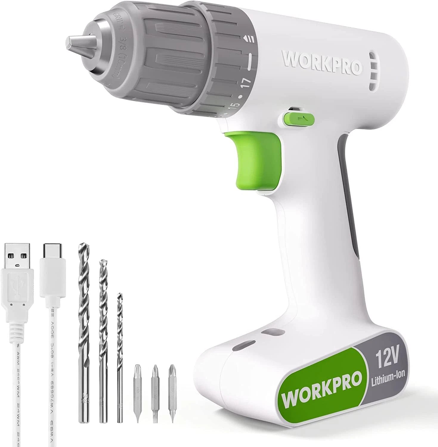 Workpro 12V Cordless Drill Driver Set Electric Power Drill Tool Kit