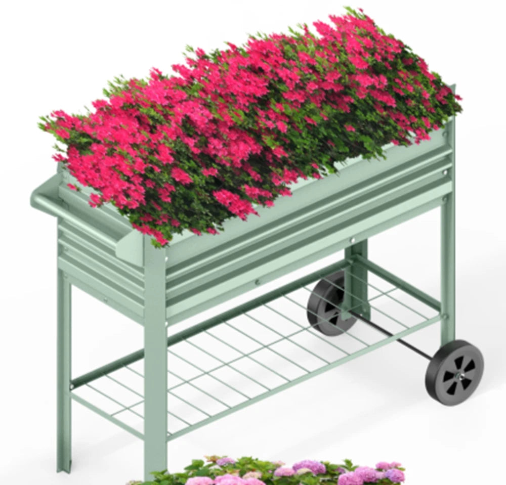 WORKPRO 37 in Outdoor Galvanized Raised Garden Bed with Legs Wheels -Light Green