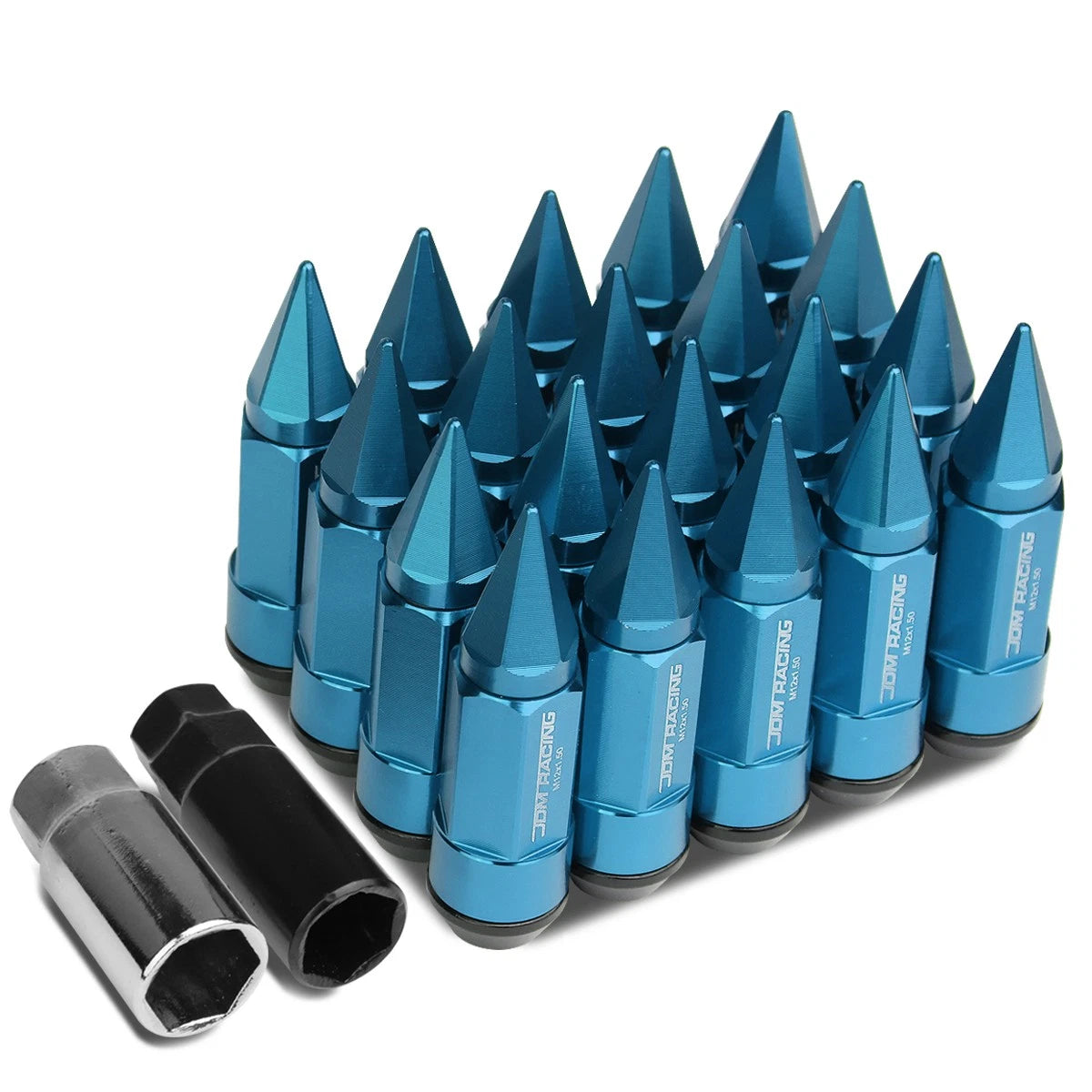20 M12x1.5 83mm Tall 23mm Od Sky Blue Aluminum Jdm Rim Lug Nuts With