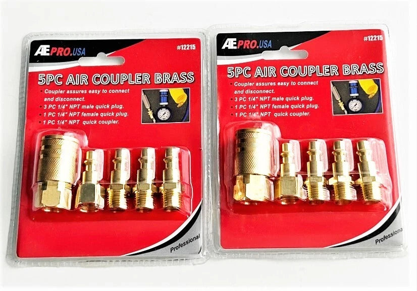 Ate Pro Solid Brass Quick Coupler Air Hose Plug Nipple Fitting Set