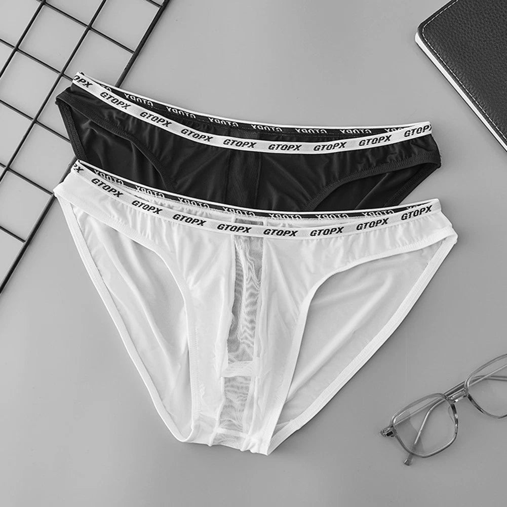 Underwear Men Low Waist Transparent Mesh Briefs Thin Breathable