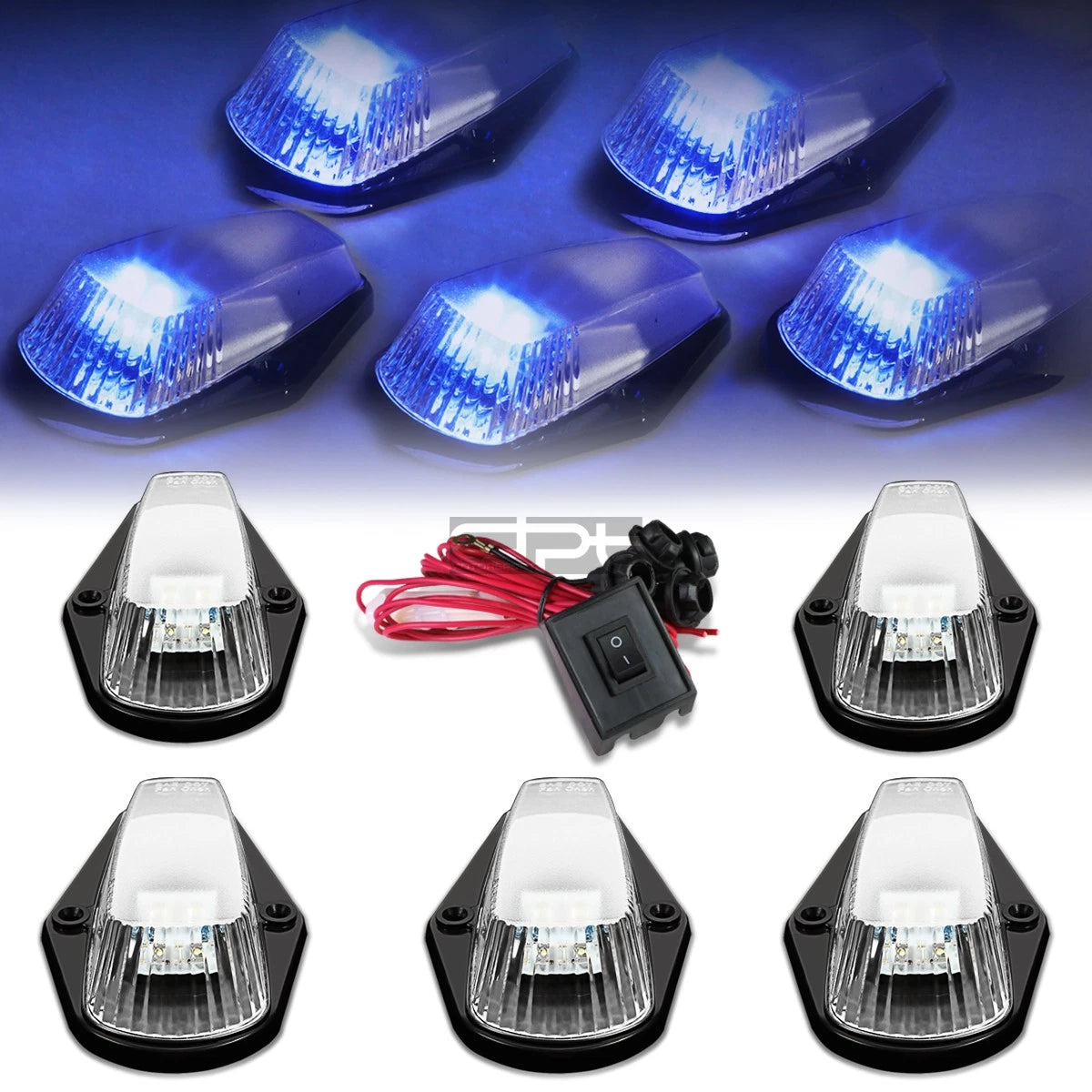 Fit 80-96 F-series Pickup Chrome Blue Led Cab Roof Running