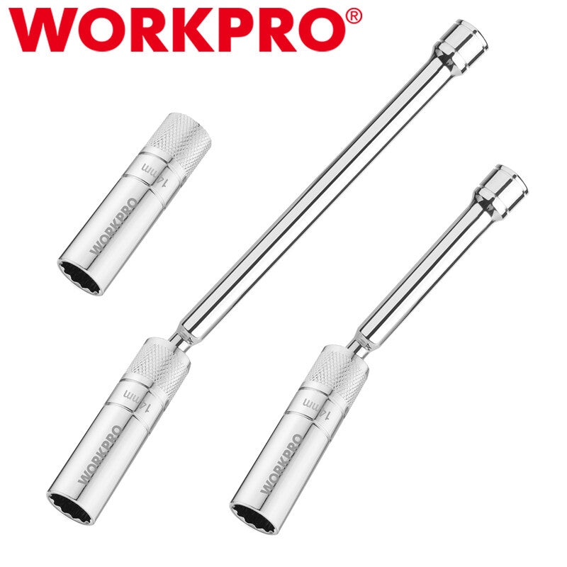 WORKPRO 3PC Magnetic Swivel Spark Plug Socket Extension Sock