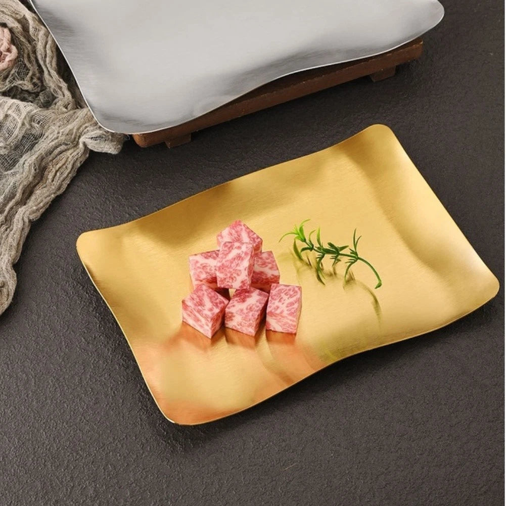 Gold Tone Wave Edge Stainless Steel Tray For Snacks Seafood And Cheese