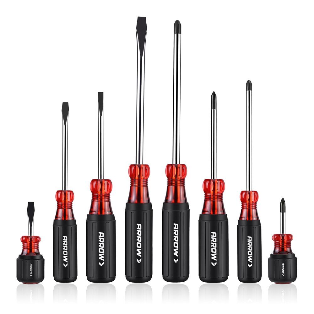 ARROW 8PIECE Magnetic Screwdriver Set Stubby Screwdriver Phillips Flat
