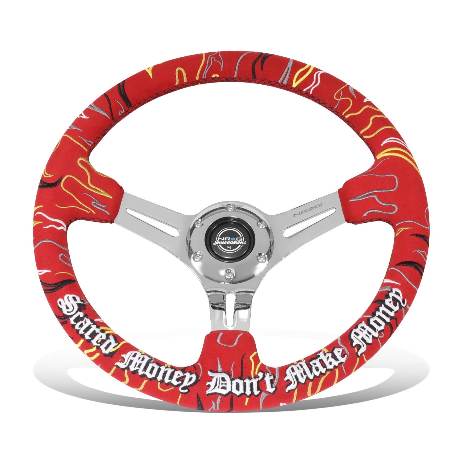350mm 3" Dish Wheel Nrg 3-spoke Red Suede Chrome | Built Supply Co