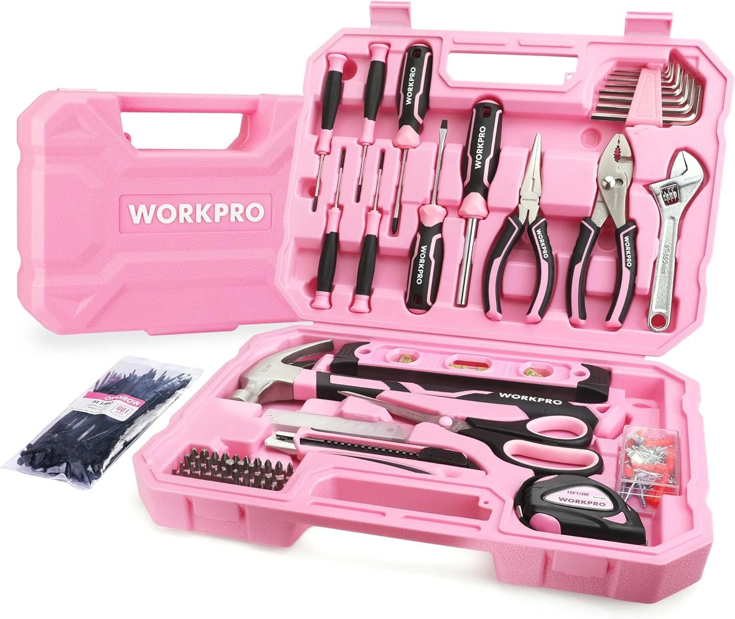 Workpro Pink Household Home Tool Kit, Portable Complete Hand Tools New