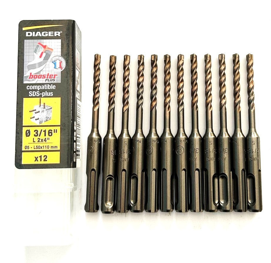 12 Diager Booster 3/16" SDS Plus Hammer Drill Bits