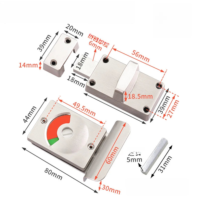 Zinc Alloy Red Green Indicator Lock For Indoor Outdoor Restroom Door