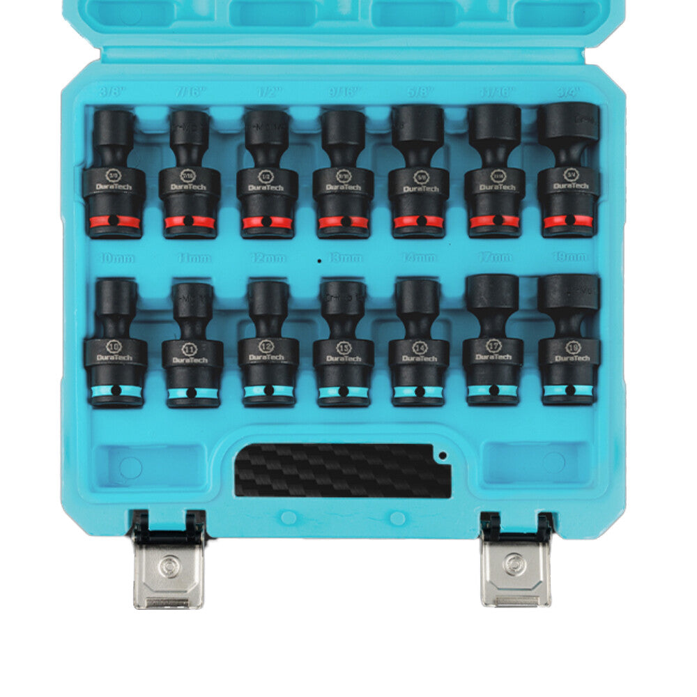14PC 3/8" Dr Impact Swivel Socket Set Shallow Universal Wobble Socket