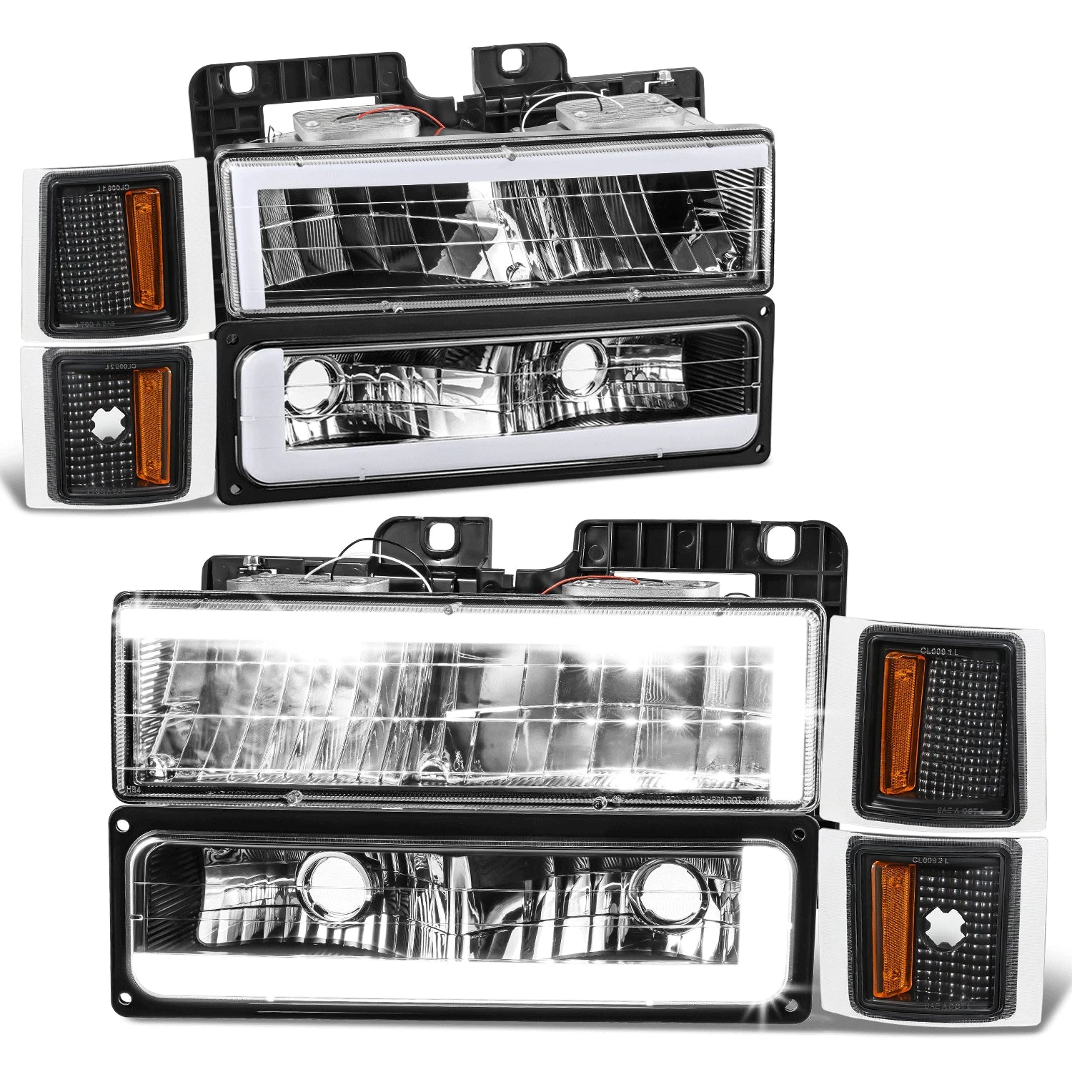 Fit 94-00 Chevy C/k C-LED Drl Headlight+bump<wbr/>er | Built Supply Co