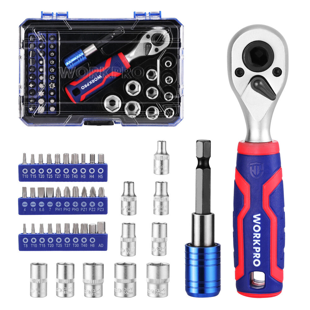 Workpro 42PC 1/4" Drive Master Socket Set Metric Qucik-Release Dual