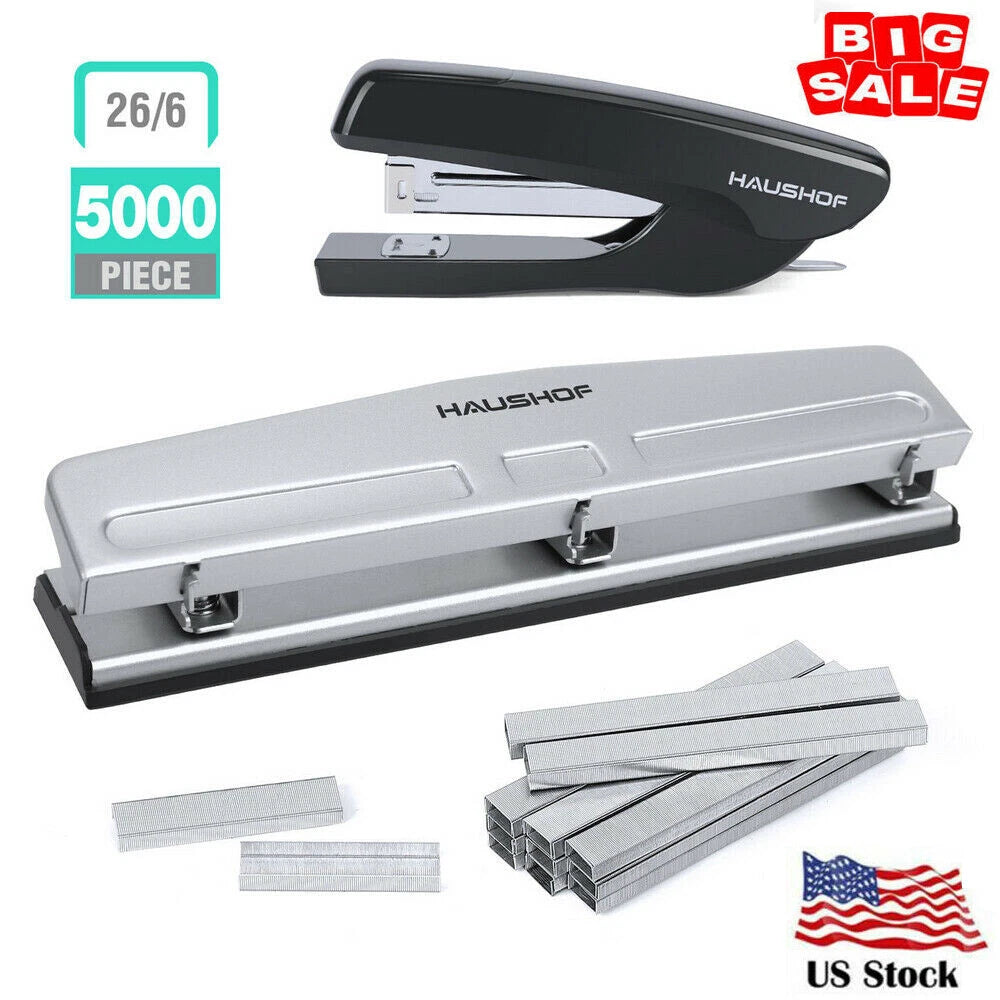 Haushof Desktop Stapler With 5000-piece Staples Staple Remover 3-hole