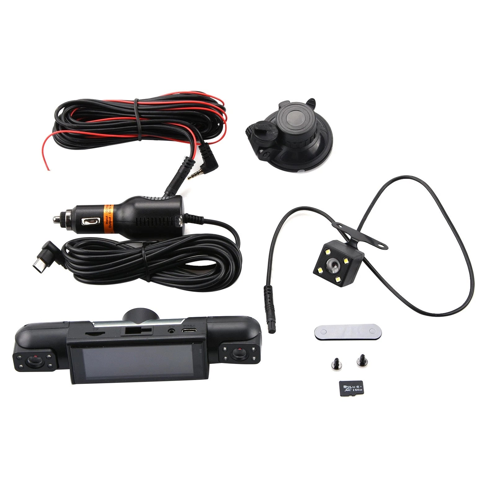 1080p 4 Lens Dash Cam Front Rear Left Right Cabin Dvr 64gb Card 170