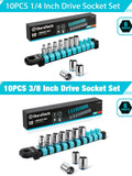 Duratech 1/4" 3/8" Drive Socket Set 6-point Shallow Socket Set Metric