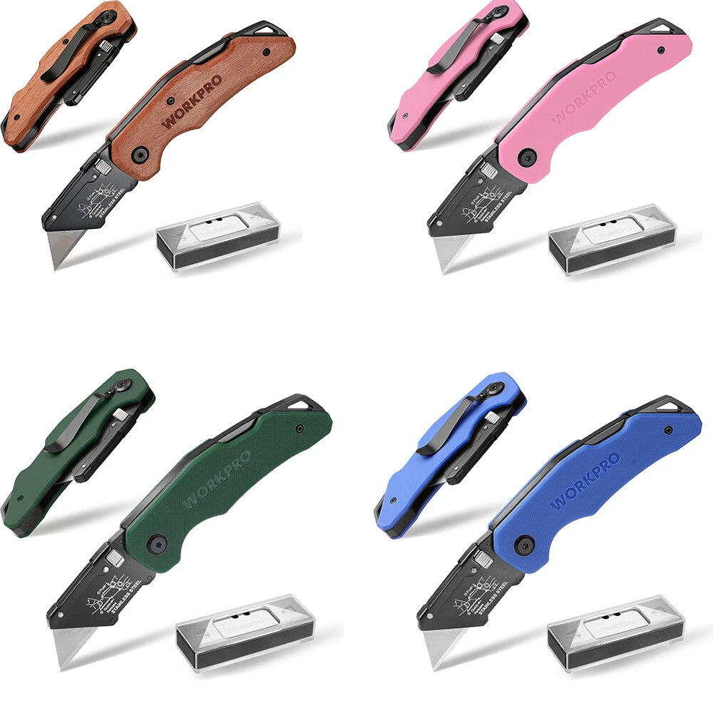 Workpro New Folding Utility Knife G10 Handle W/stainless Steel Head
