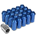 Open End M12x1.5 50mm Tall 25mm Od Blue Aluminum Jdm Lug Nuts+lock Key