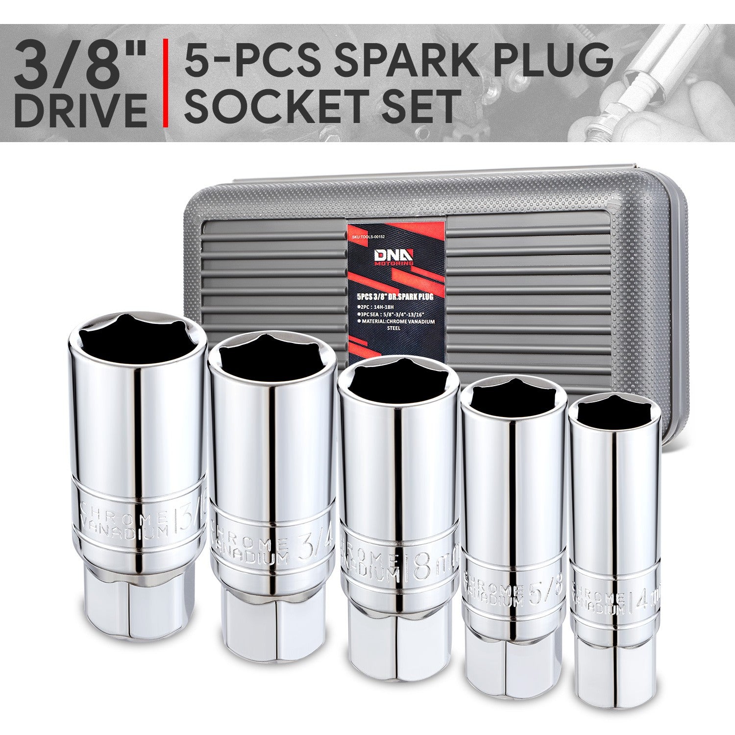 5 Pcs 3/8" SAE Metric Drive 6-Point Spark Plug Impact Socket Set by Unbranded