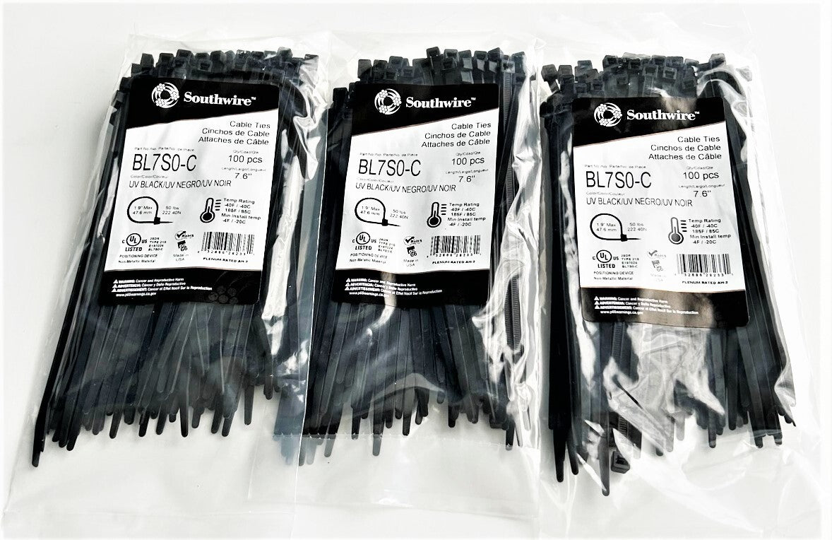 Southwire 7" UV Black Nylon Wire Cable Zip Ties - 50lb by Southwire