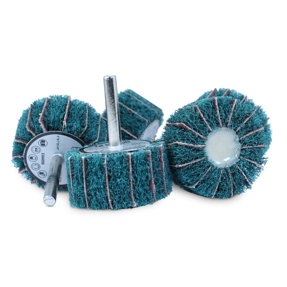 10 Pack- 2” x 1” x ¼” Mounted Interleaf Flap Wheels Green (Coarse)