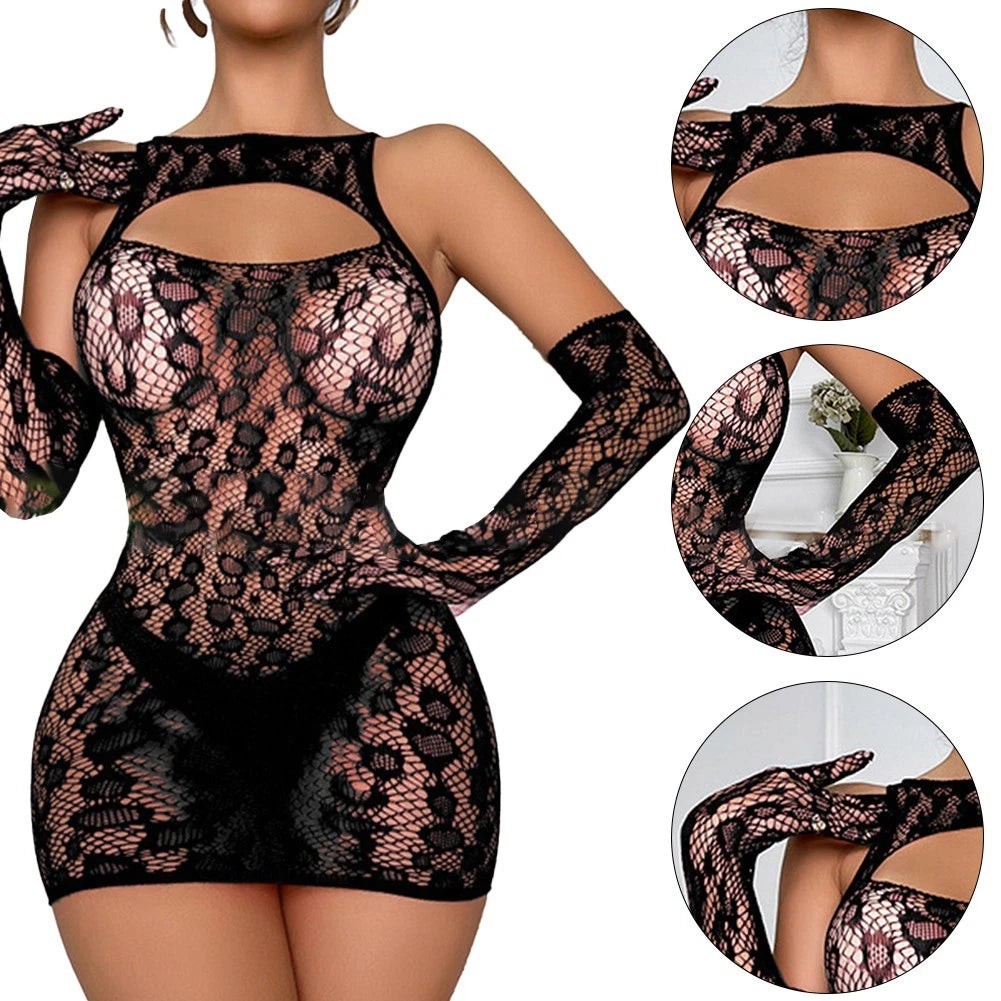 Gloves Dress Set Sexy Fishnet Sexy For Lingerie Solid Color Style Bag