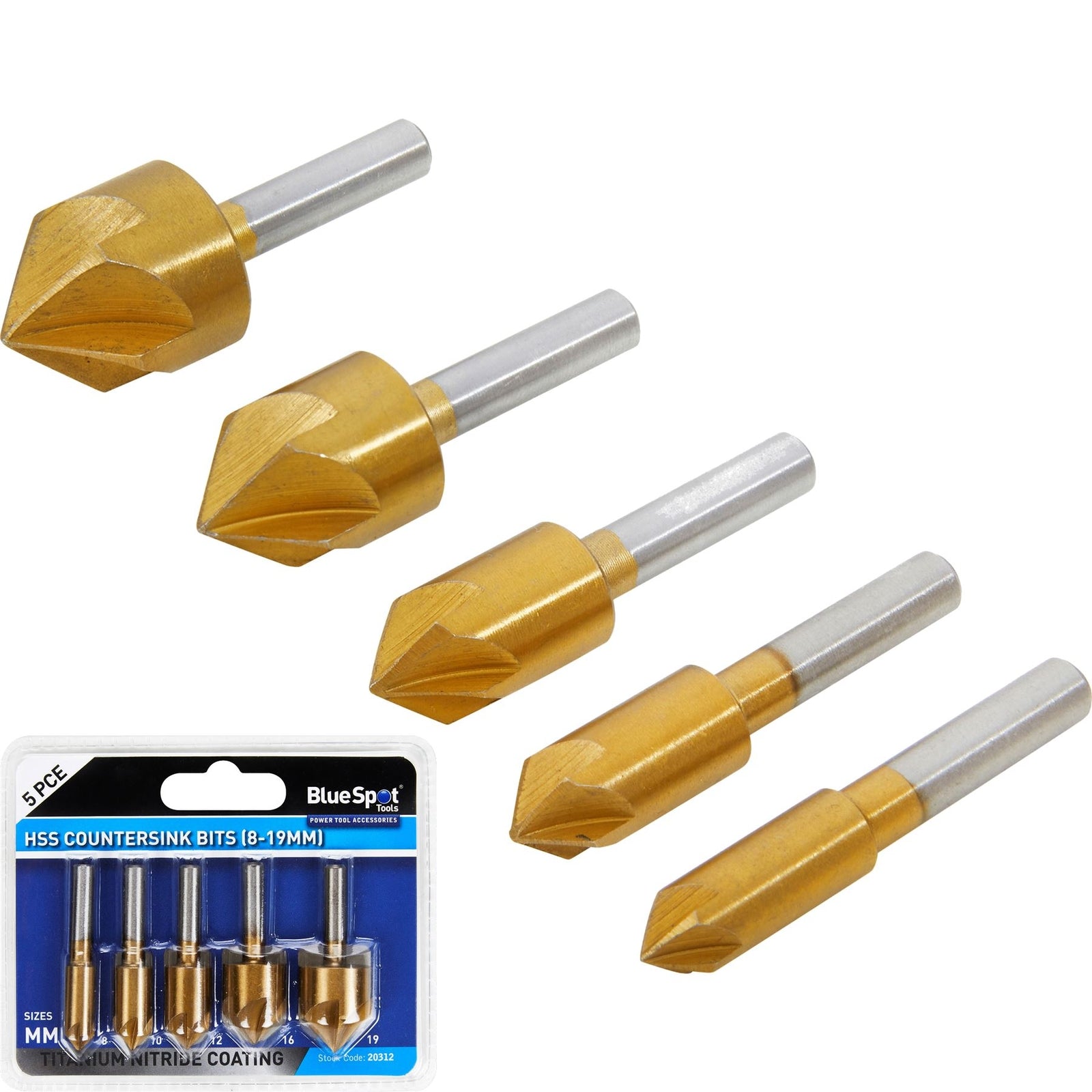 BlueSpot 5pc HSS Screw Countersink Drill Bit Set For Steel Plastic Wood Bits by BlueSpot