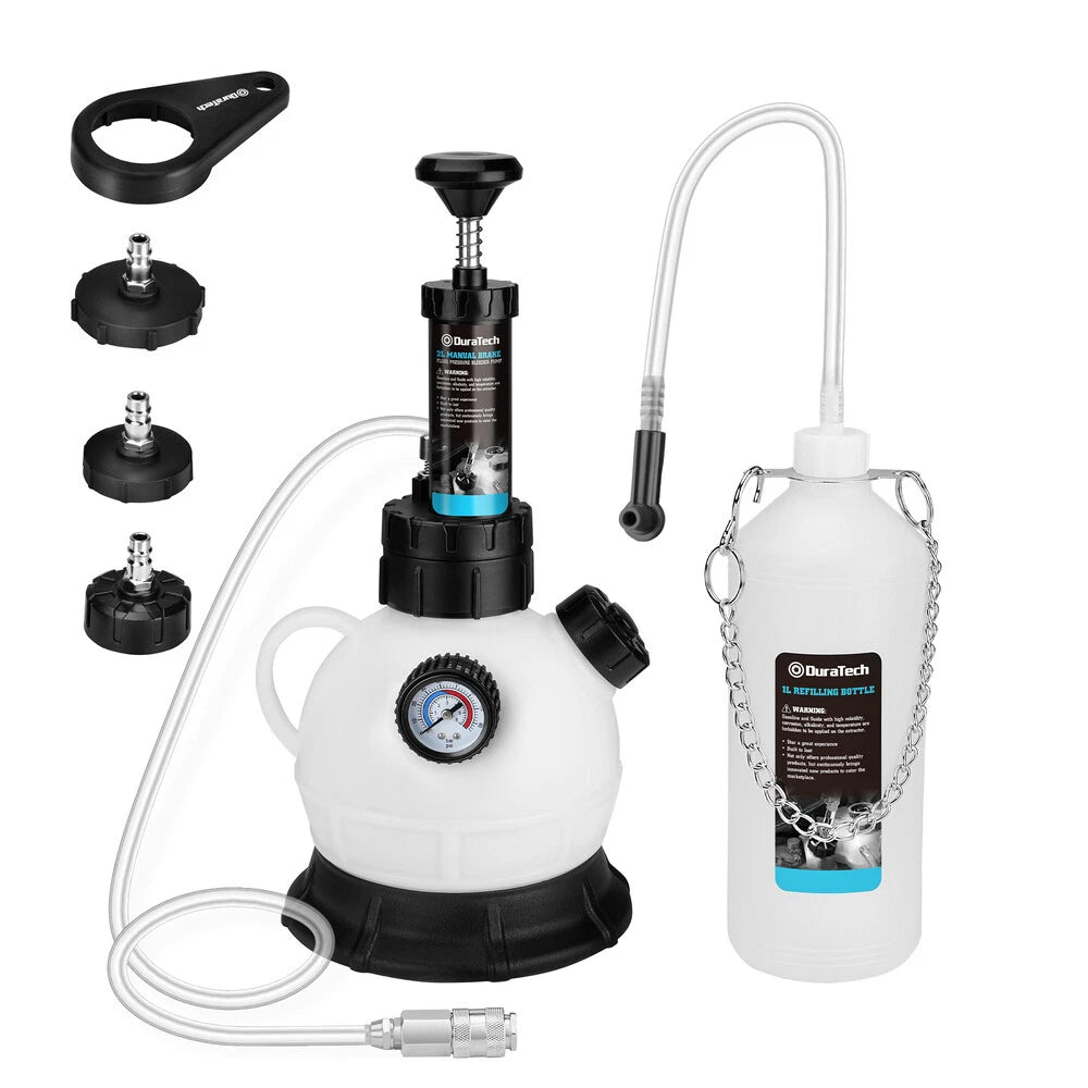 Duratech 2l Manual Brake Bleeder Kit 3master Cylinder Adapters Large