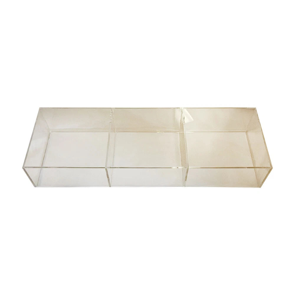 24"x8" Lucite Clear Acrylic Single Tier Counter Bin 3 Cube Divided