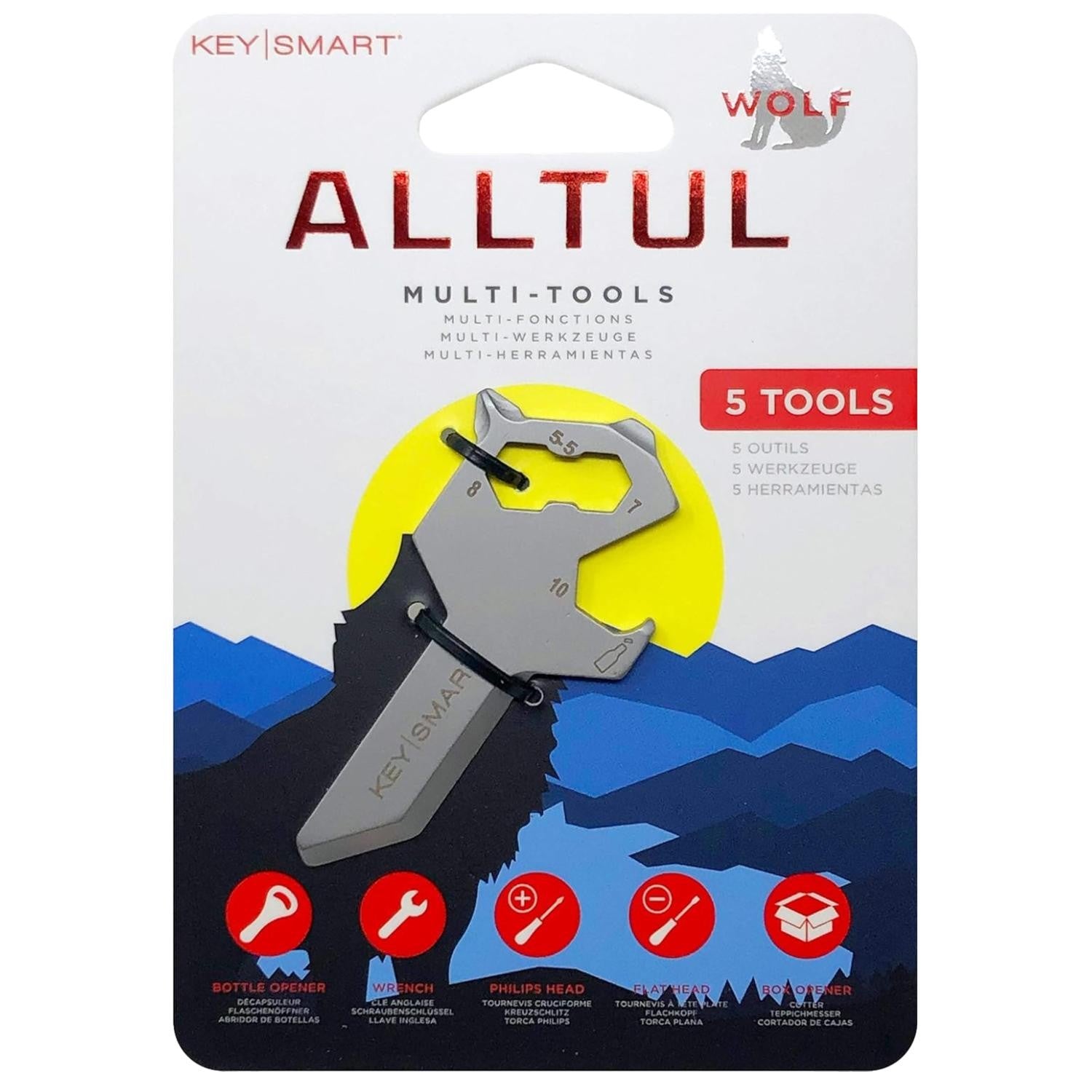 Keysmart Alltul Multi-tool Wolf For Keyring & Wallet Stainless Steel