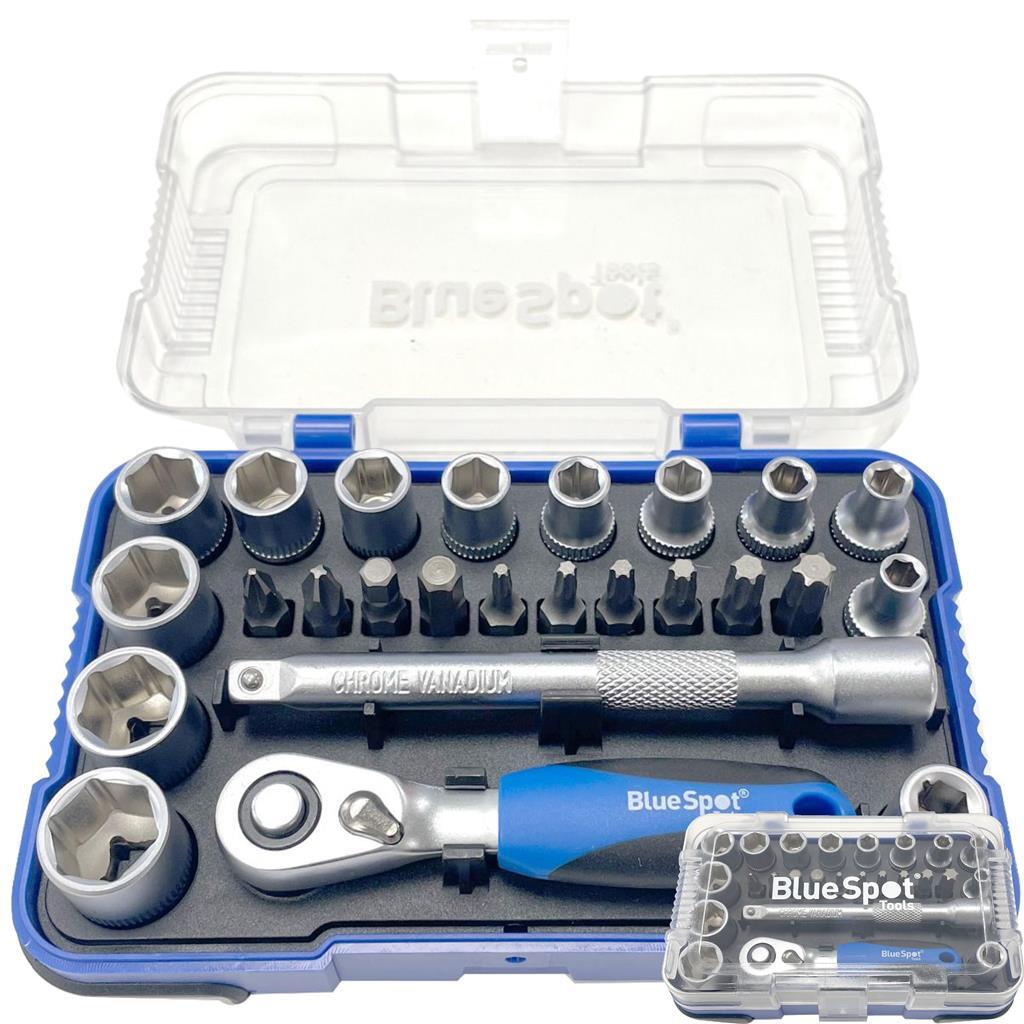 BlueSpot 25pc Screwdriver Bit Offset Ratchet Handle Socket Set by BlueSpot