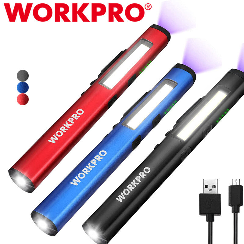 WORKPRO 450 Lumen Pen Light LED Pocket Flashlight UV Black Light USB
