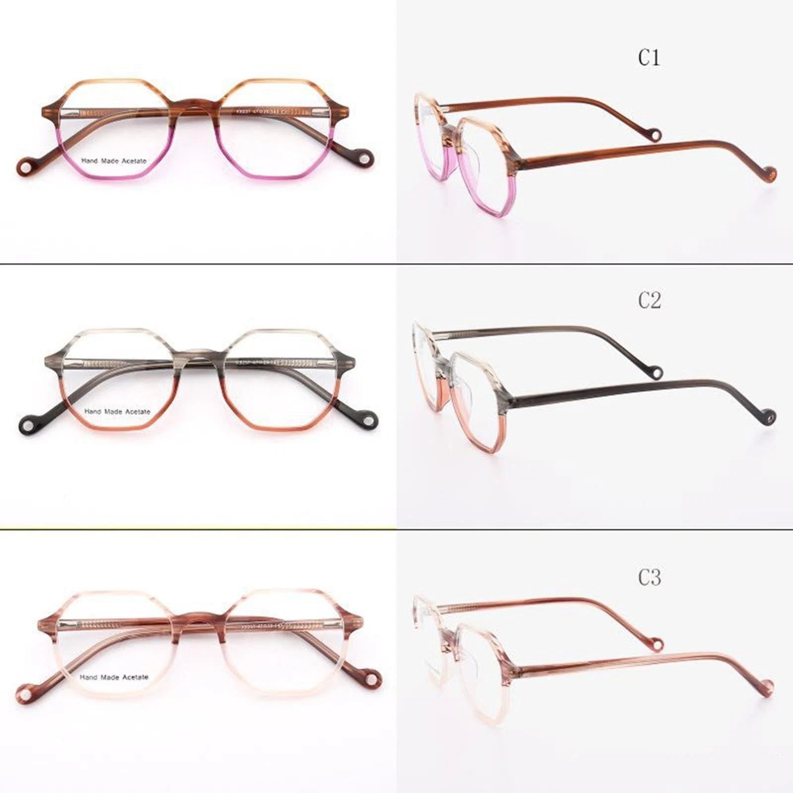 47mm Men Women Vintage Polygon Eyeglass Frames Full Rim Spectacles