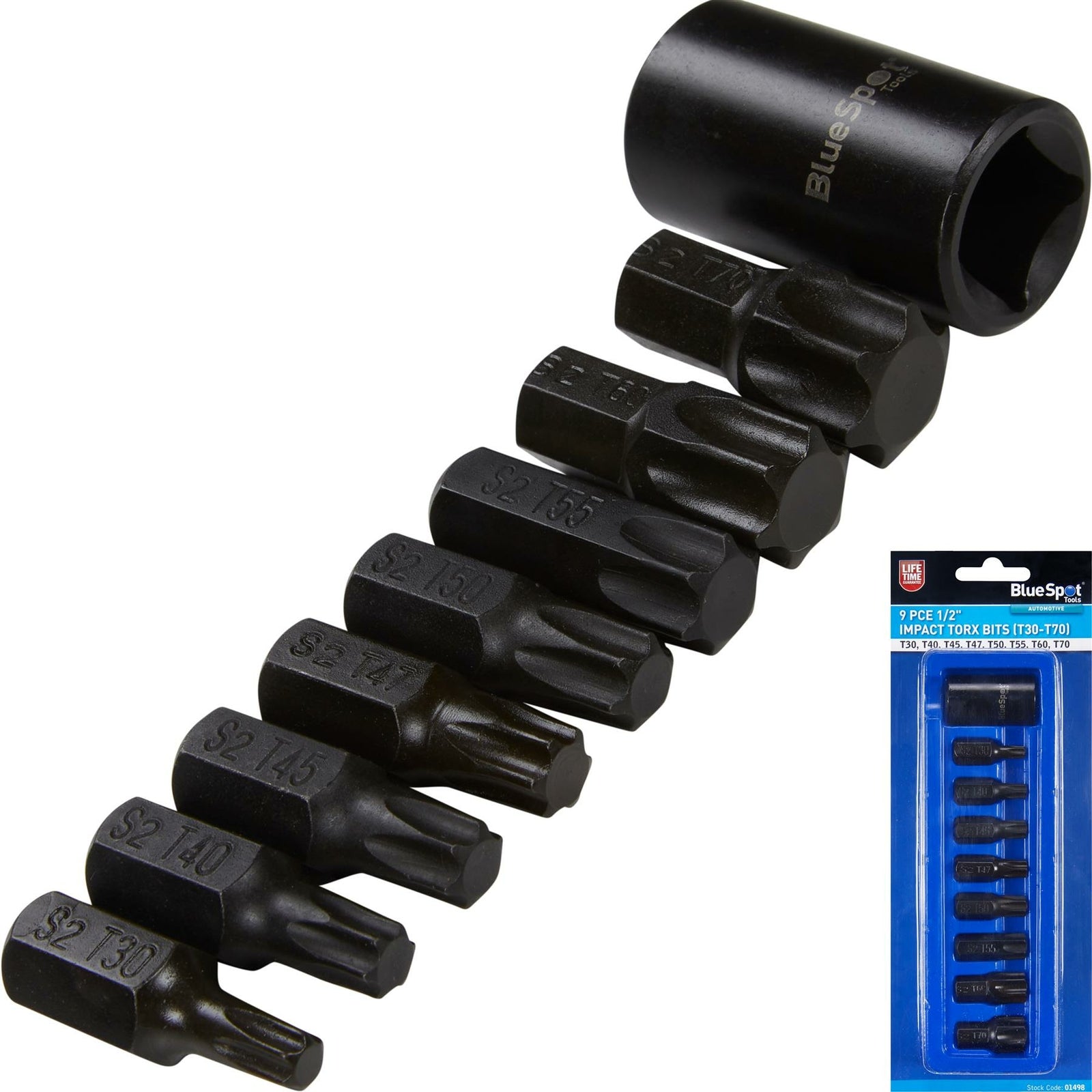 BlueSpot 9pc Impact Torx Bit Socket Set T30-T70 S2 Steel 1/2" Drive SetOpens in 