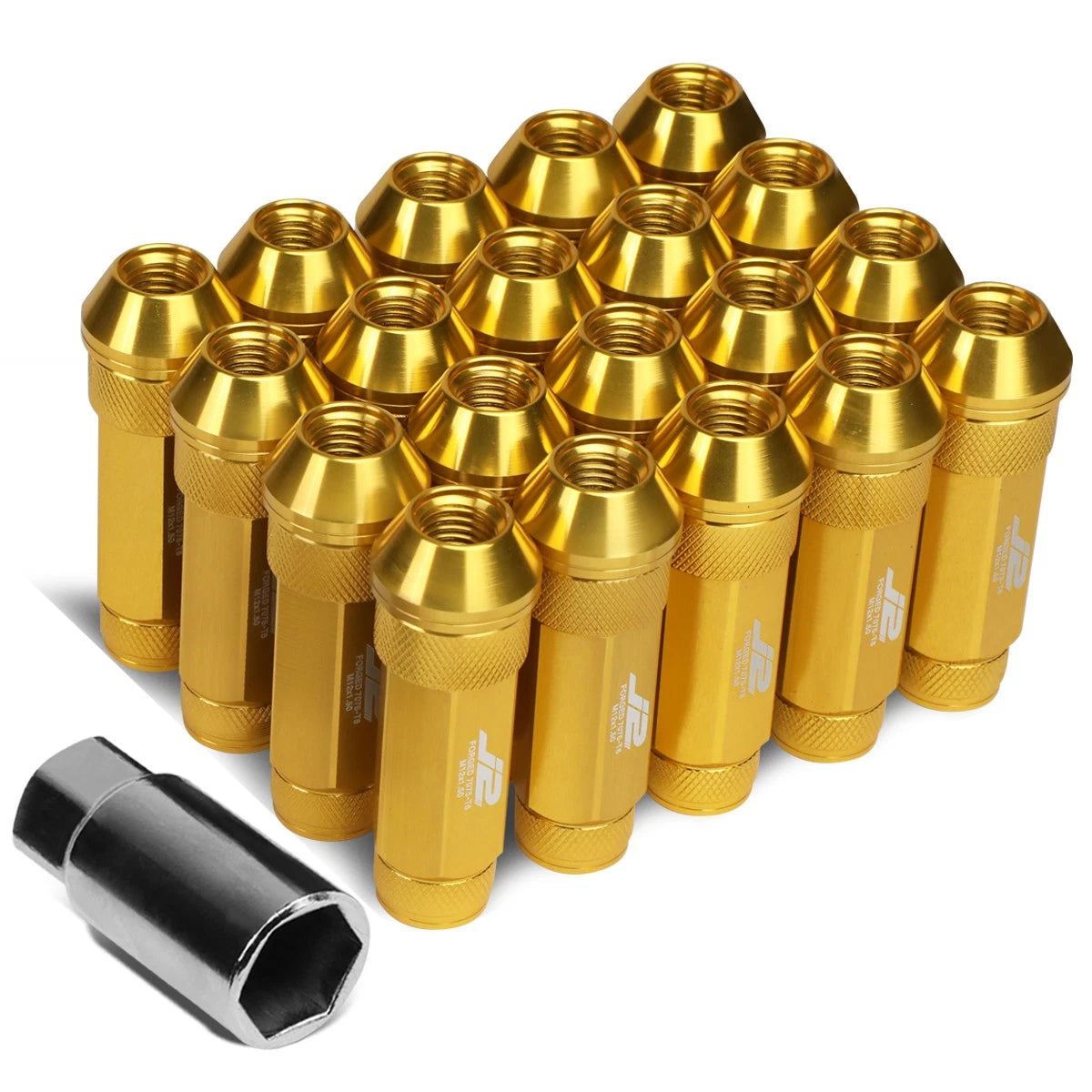 J2 7075 Forged Aluminum M12 X 1.5 7cm Open-end Lug Nut Set W/key Gold