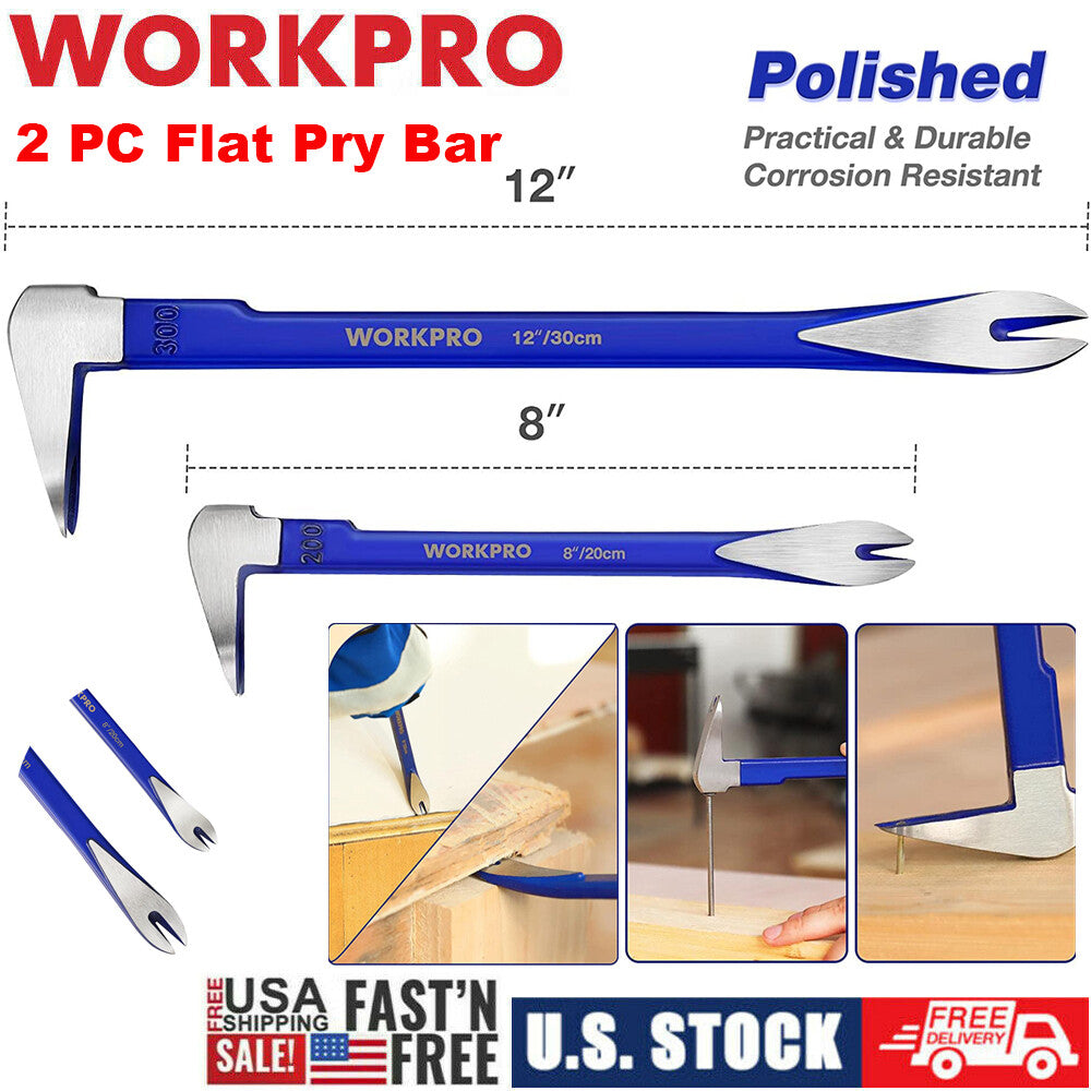 WORKPRO 2PC Nail Puller Set 12" Pry Bar, 8" Mini Crowbar by WORKPRO