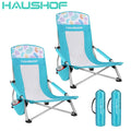 HAUSHOF 2-PCS High Back Beach Chair Mesh Back Folding Chair Low Seat