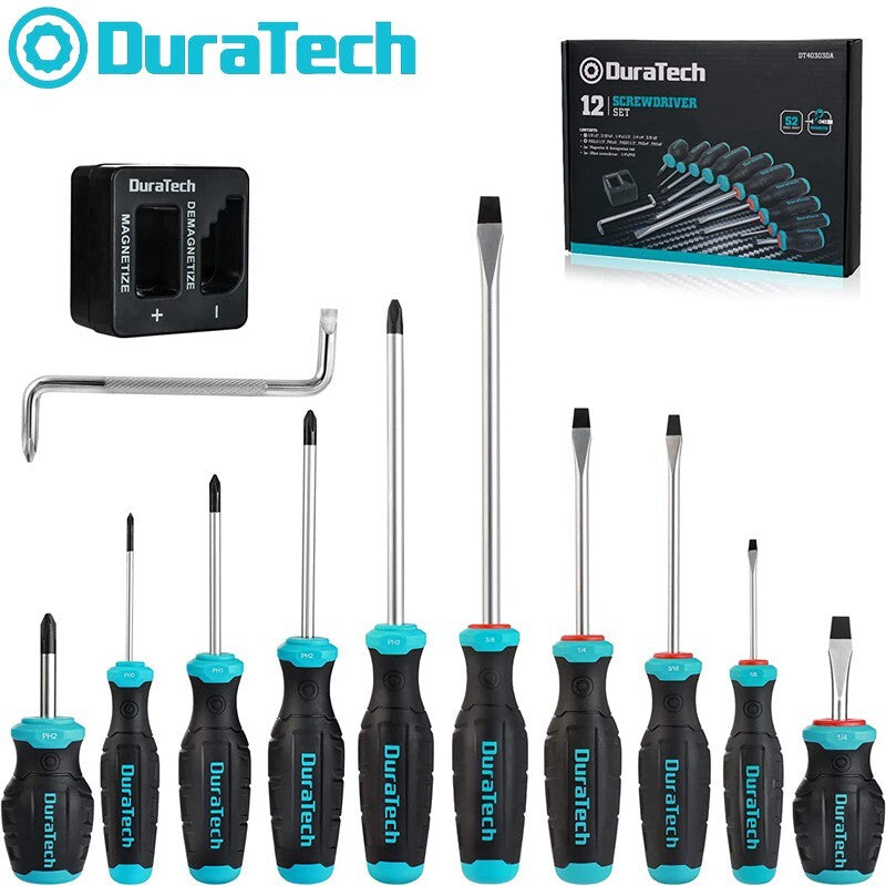 DURATECH 12PCS Screwdriver Set S2 Alloy Steel 5 Phillips Slotted Tip