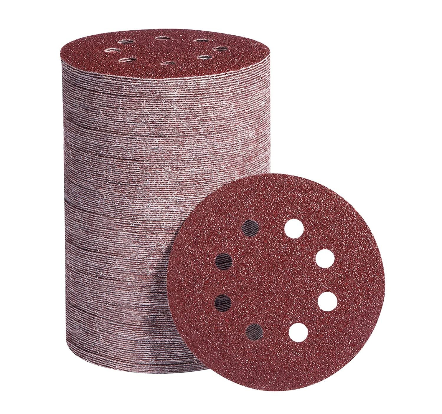 150x 5inch Sanding Discs 40 Grit Hook Loop 8-Hole Sandpaper Orbital