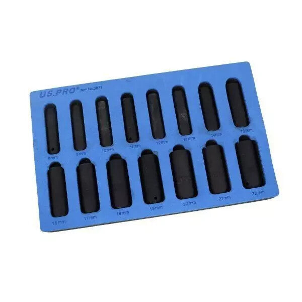 US Pro Tools 15PC 3/8-Drive Deep Impact Socket Set Metric 8-22MM