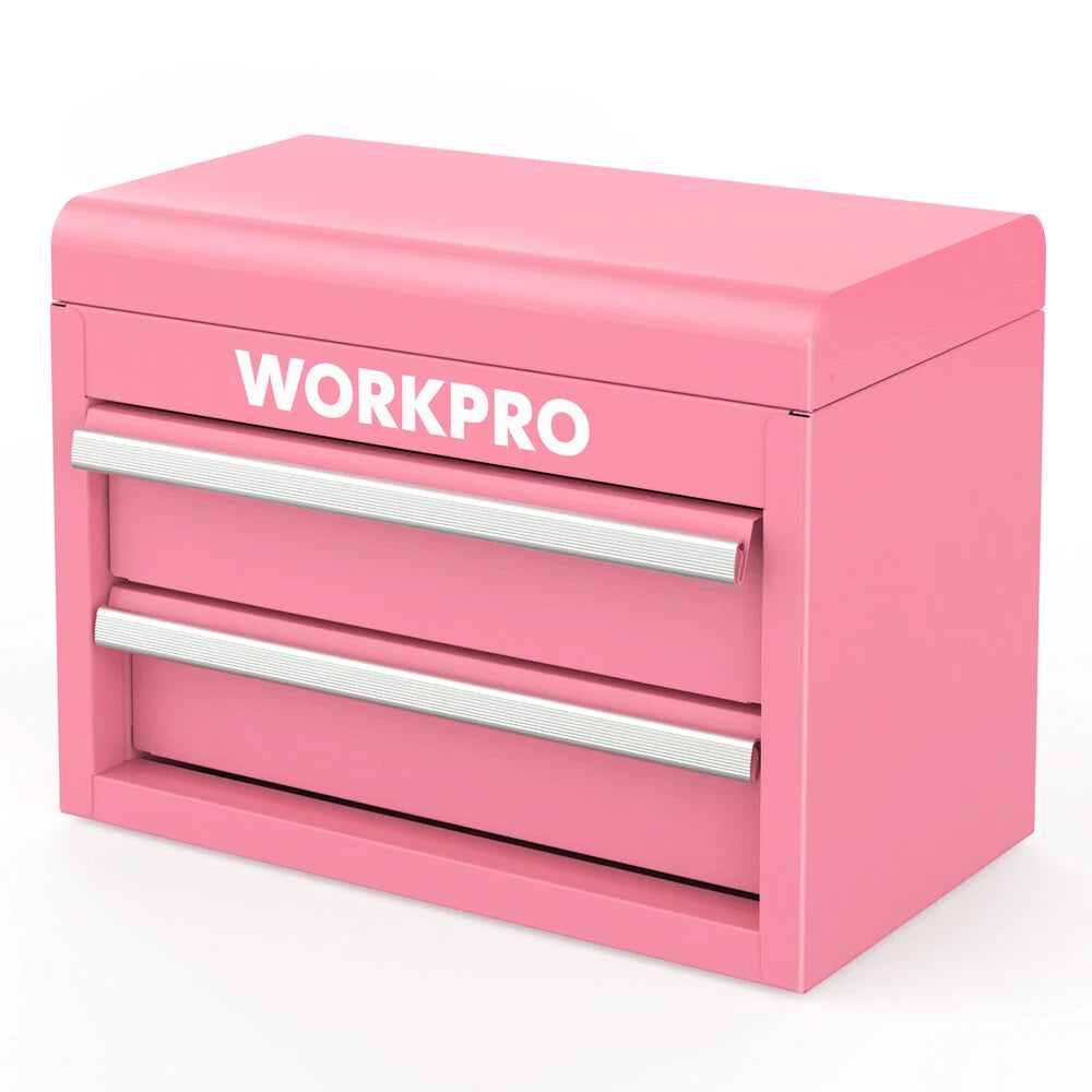 WORKPRO Mini Metal Tool Box Steel Toolbox 2 Drawers Top Storage Small Tool Chest