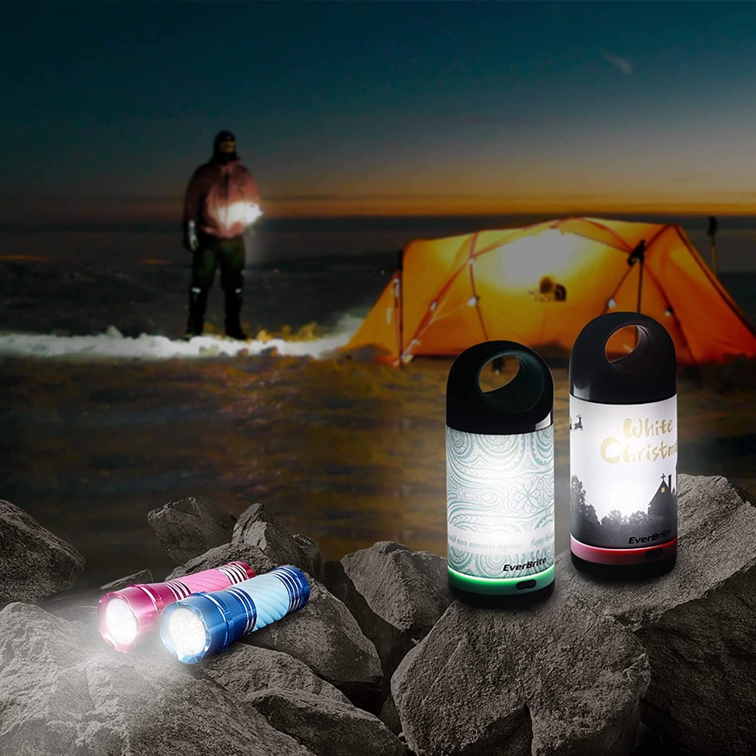 EverBrite 4PCS Camp Lantern & Flashlight Set for Outdoor Emergency