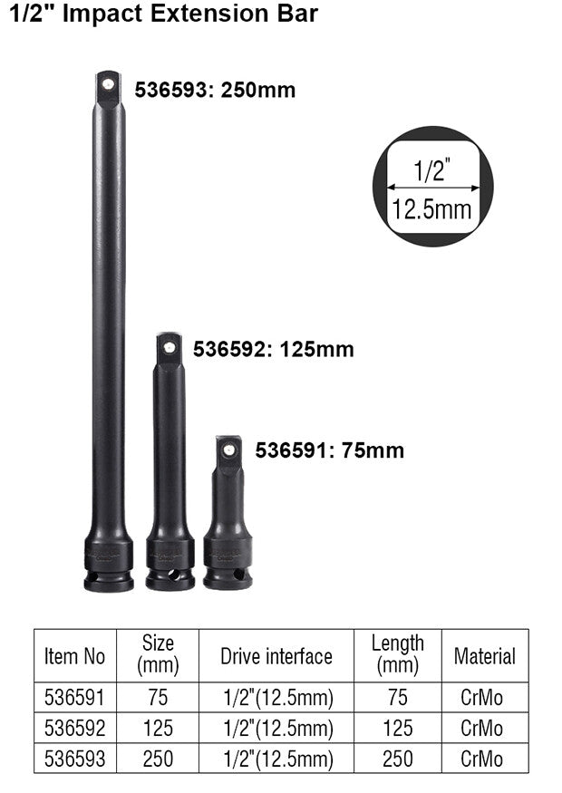 1/2" Dr. Cr-Mo Impact Socket Extension Bar Adapter Option: 3"/5"/6"
