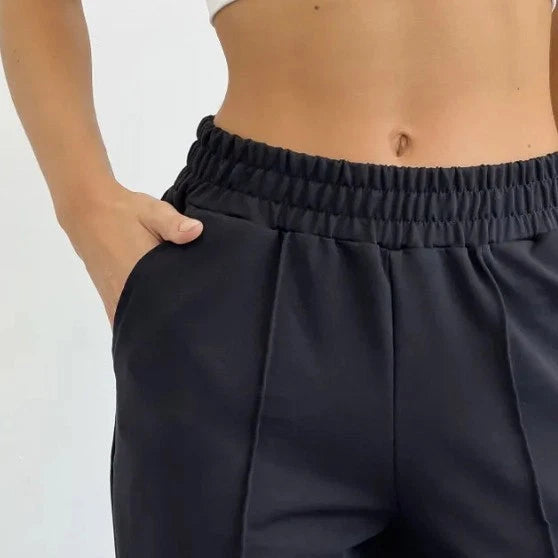 Solid Color Capri Pants Women's For Slim Fit Jogger Style Polyester