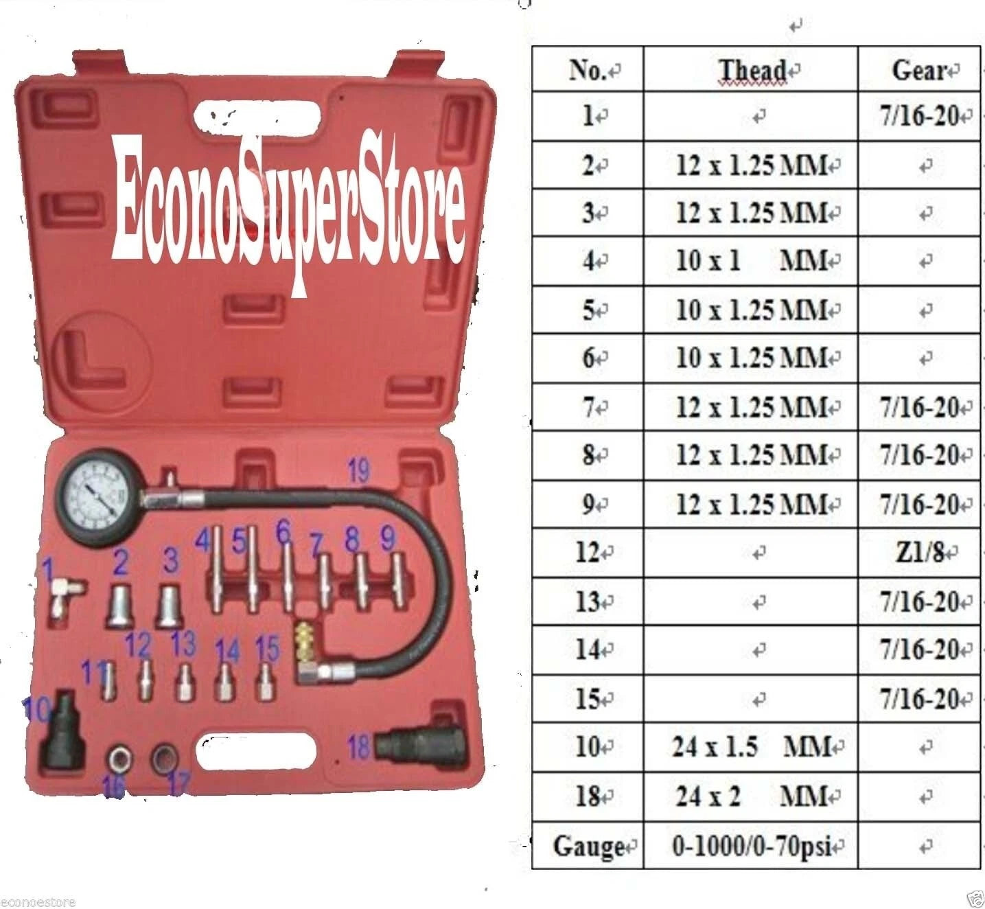 Diesel Oil Cylinder Compression Pressure Manometer Tester Meter Gauge