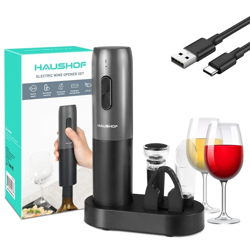 Haushof Electric Wine Bottle Openers Corkscrew Vacuum Stopper Pourer