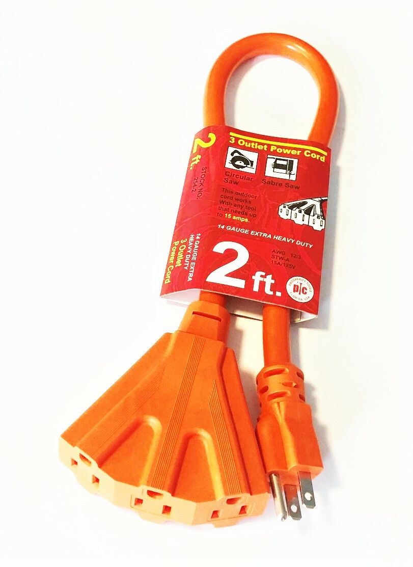 Heavy Duty 2FT Tri Tap Extension Power Cord