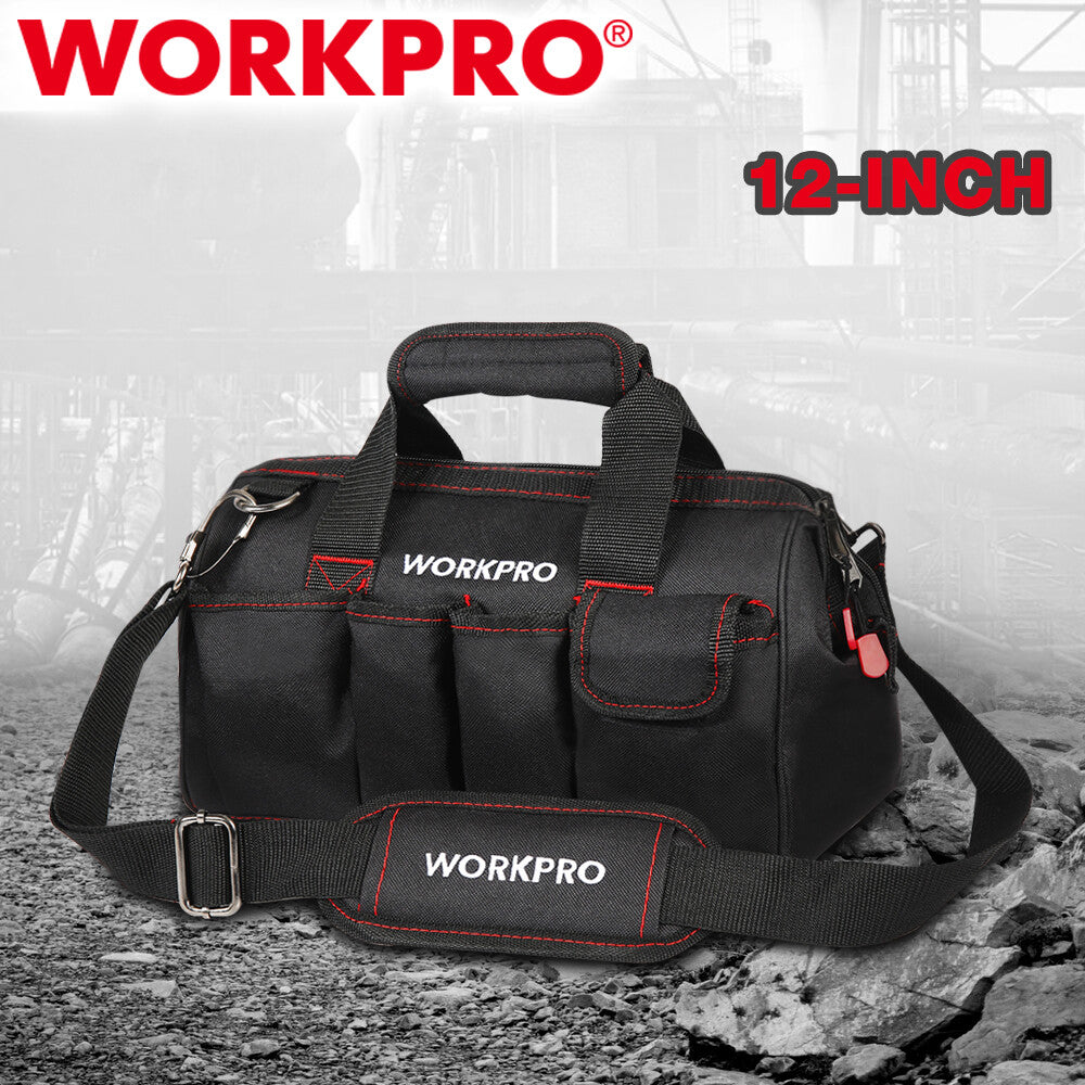 Workpro 12-inch Close Top Wide Mouth Storage Tool Bag 500D Polyester
