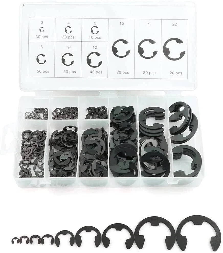 300pc E-Clip Retaining Circlips Snap Ring Assortment Metric: 3mm-22mm