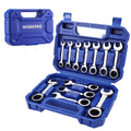 Metric 8-19mm Stubby Ratchet Combination Wrench Set 72-tooth